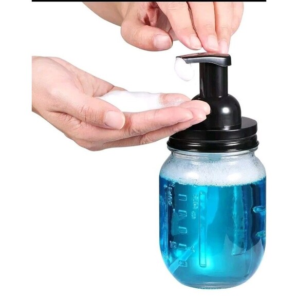 Soap Dispenser New Mason Jar Foaming Black Metal And Glass Pair - Picture 3 of 4